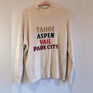 Lou & Grey Cozy Cream Sweater with Colorful Winter Ski
